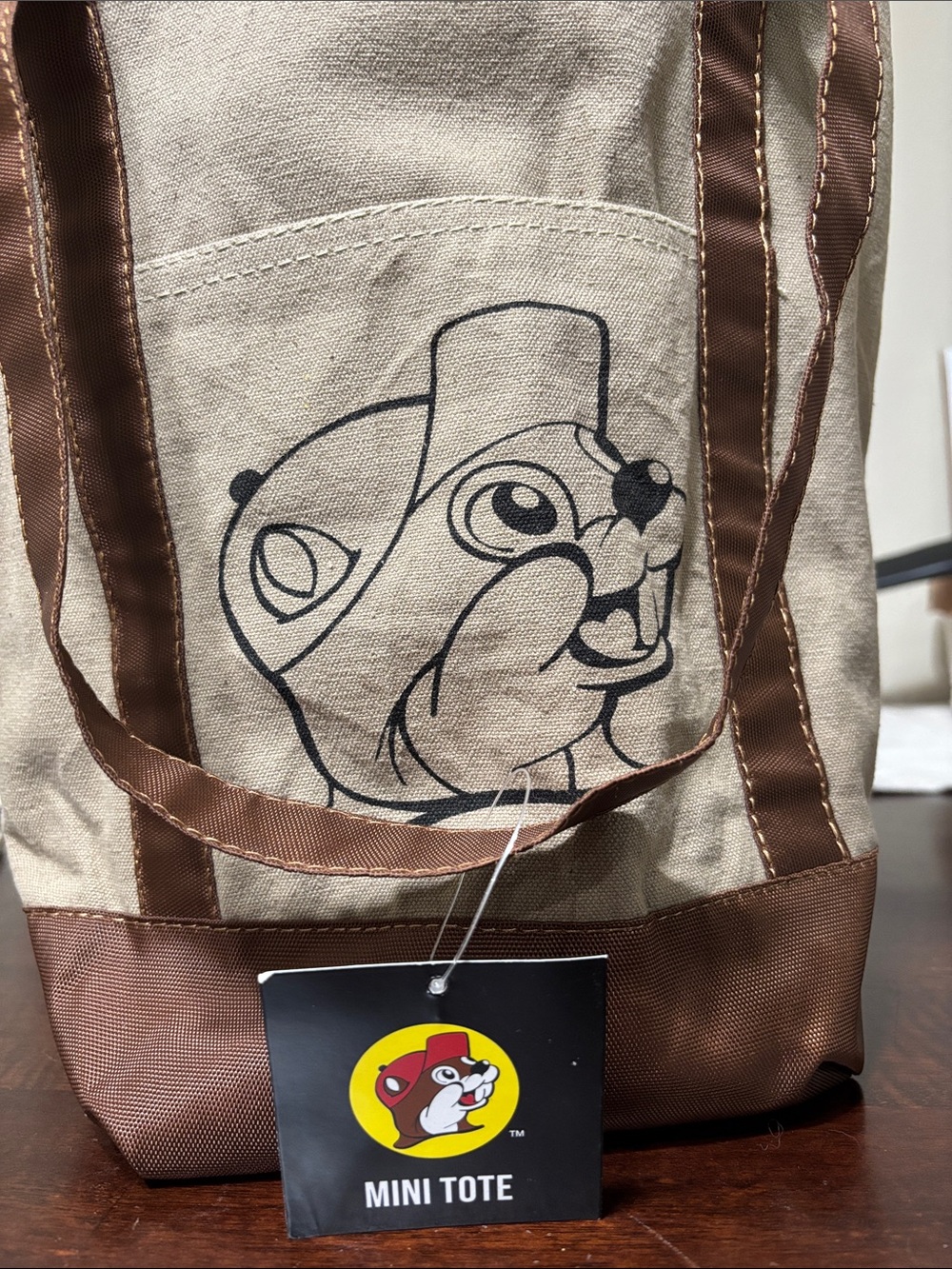 Mini Tote Bag with Cartoon Character - Beige & Brown - Picture 2 of 4